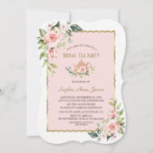 Luxe Roze Bloem Gouden Frame Bruiloft Thee Feestje Kaart (Voorkant)