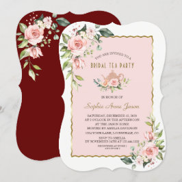 Luxe Roze Bloem Gouden Frame Bruiloft Thee Feestje Kaart