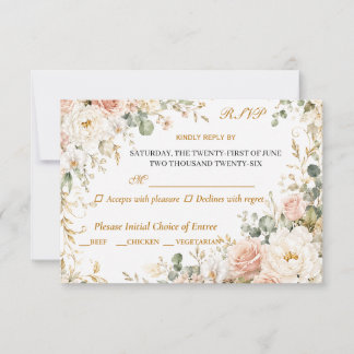 Luxe Roze Bloem RSVP Trouwkaart Kaartje
