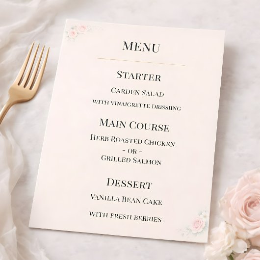 Luxe Roze Bloemachtig Trouwmenu Menu