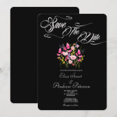 Luxe Roze Bloemachtige Save the Date Uitnodiging (Voorkant / Achterkant)
