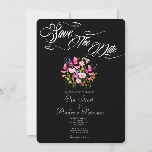 Luxe Roze Bloemachtige Save the Date Uitnodiging (Voorkant)