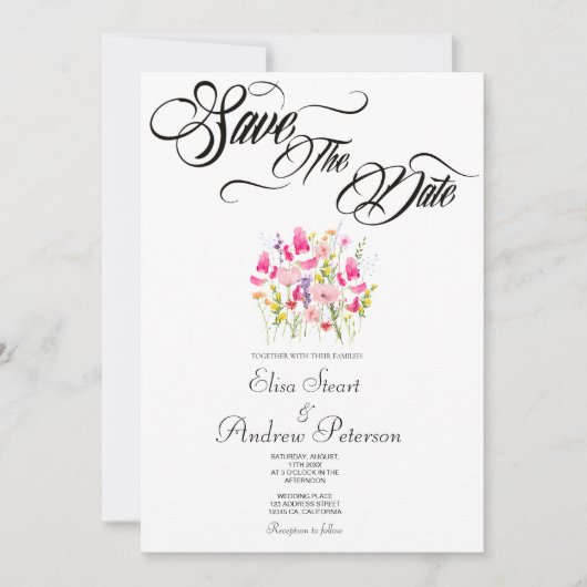 Luxe Roze Bloemachtige Save the Date Uitnodiging (Voorkant)