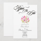 Luxe Roze Bloemachtige Save the Date Uitnodiging (Voorkant / Achterkant)