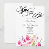Luxe Roze Bloemachtige Save the Date Uitnodiging (Voorkant / Achterkant)