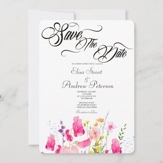 Luxe Roze Bloemachtige Save the Date Uitnodiging (Voorkant)