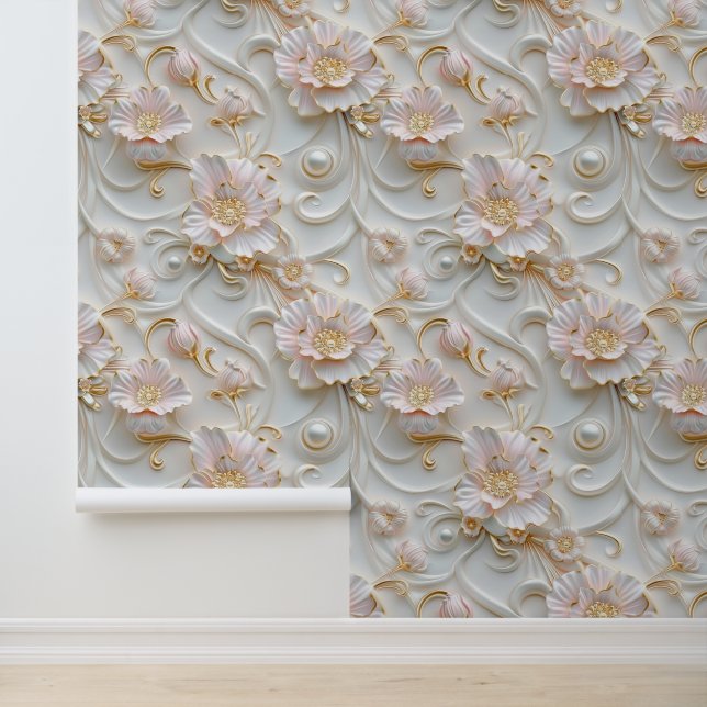 Luxe Roze Bloemen Behang (Applicatie)