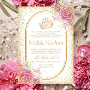 Luxe Roze Bloemen Glitter Islamitische Aqiqa Aqeeq Kaart
