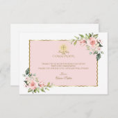Luxe Roze Bloemen Goud Eerste Heilige Communie Bedankkaart (Voorkant / Achterkant)