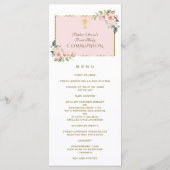 Luxe Roze Bloemen Goud Eerste Heilige Communie Men Menu (Achterkant)