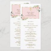 Luxe Roze Bloemen Goud Eerste Heilige Communie Men Menu (Voorkant / Achterkant)