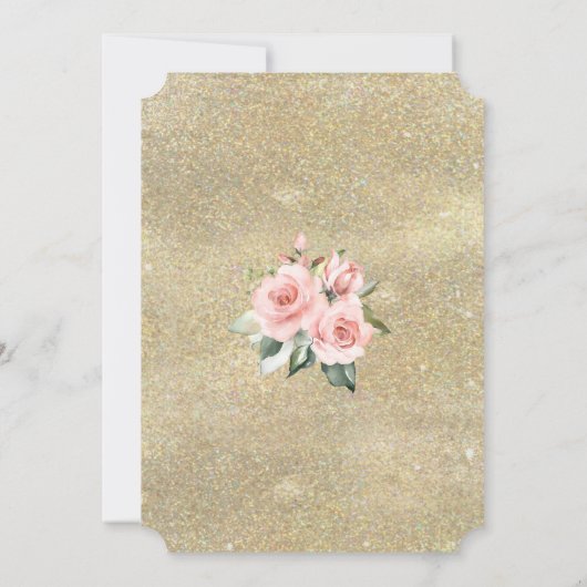 Luxe Roze Bloemen Goud Glitter Bruiloft Kaart (Achterkant)