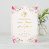 Luxe Roze Bloemen Goud Islamitische Moslim Trouwen Kaart (Staand voorkant)