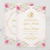 Luxe Roze Bloemen Goud Islamitische Moslim Trouwen Kaart (Voorkant / Achterkant)