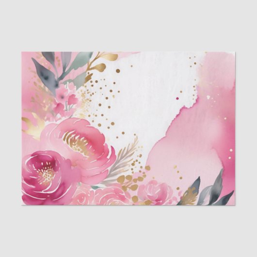 Luxe Roze Bloemen Goud Tissuepapier (Voorkant)