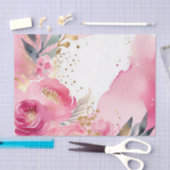 Luxe Roze Bloemen Goud Tissuepapier (Craft)