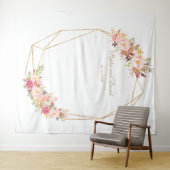 Luxe Roze Bloemen Goud Trouwfotocabine Wandkleed (In Situ (horizontaal))