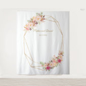Luxe Roze Bloemen Goud Trouwfotocabine Wandkleed (Voorkant)