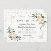 Luxe Roze Bloemen Gouden Frame Confetti Bruiloft Save The Date (Voorkant / Achterkant)