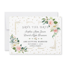 Luxe Roze Bloemen Gouden Frame Confetti Bruiloft