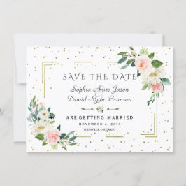 Luxe Roze Bloemen Gouden Frame Confetti Bruiloft Save The Date
