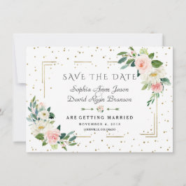Luxe Roze Bloemen Gouden Lijst Confetti Bruiloft Save The Date