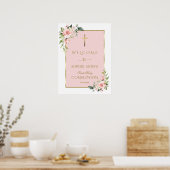 Luxe Roze Bloemen Heilige Communie Welkomstbord Poster (Keuken)