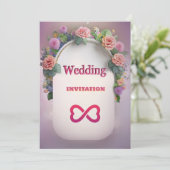 Luxe Roze Bloemen Kunst Huwelijksuitnodiging Kaart (Staand voorkant)