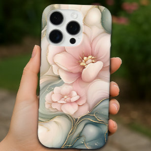 Luxe Roze Bloemen Met Dromerig Marmeren Patroon iPhone 16 Pro Hoesje