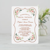 Luxe Roze Bloemen Roos Goud Lijst Vrijgezellenfees Folie Uitnodiging (Staand Voorkant)