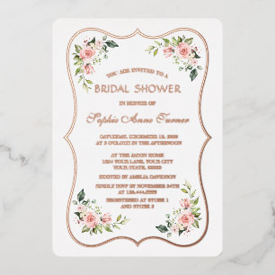 Luxe Roze Bloemen Roze Gouden Frame Bruidsdouche Folie Uitnodiging