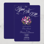 Luxe roze bloemige save-the-date uitnodiging (Voorkant / Achterkant)