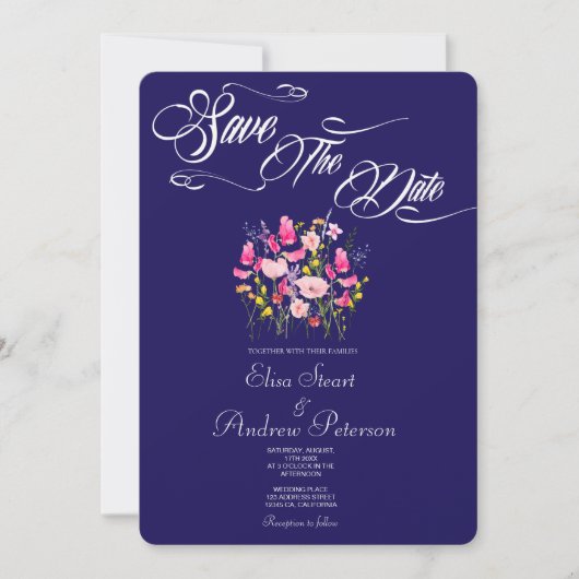 Luxe roze bloemige save-the-date uitnodiging (Voorkant)