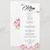 Luxe Roze Bloemige Trouw Menu Kaart (Voorkant / Achterkant)