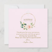 Luxe Roze Blush Bloem 1e Verjaardag en Doop Bedankkaart (Achterkant)
