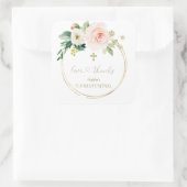 Luxe Roze Blush Bloem Wit Kruis Doop Vierkante Sticker (Tas)
