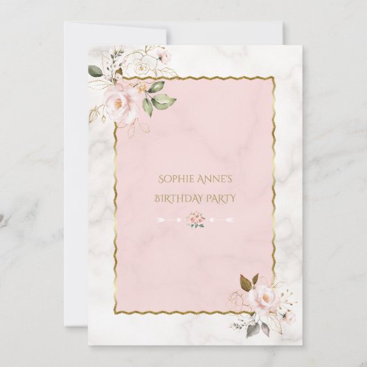 Luxe Roze Blush Bloemen Marmer 50e Verjaardag Kaart (Achterkant)