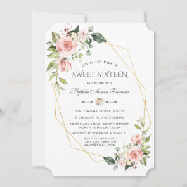Luxe Roze Blush Bloemengoud Frame Sweet Sixteen Kaart