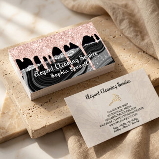 Luxe Roze Blush en Zilver Schoonmaakdiensten Visitekaartje