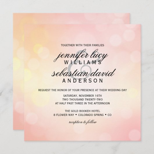 Luxe roze bokeh licht chique bruiloft kaart (Voorkant / Achterkant)