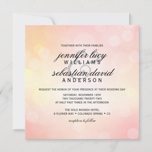 Luxe roze bokeh licht chique bruiloft kaart (Voorkant)