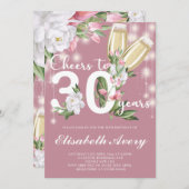 Luxe Roze Champagne Bloemen 30e Verjaardagsfeest Kaart (Voorkant / Achterkant)