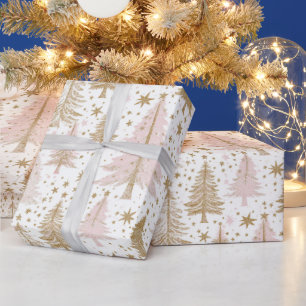 Luxe roze en gouden kerstboompatroon Holiday Cadeaupapier