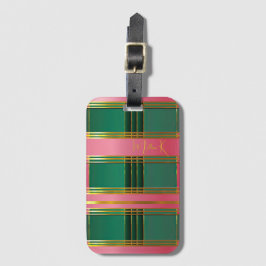 Luxe Roze en Groen Kleurblok Monogram Bagage Bagagelabel