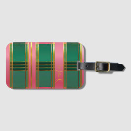 Luxe Roze en Groen Kleurblok Monogram Bagage Bagagelabel