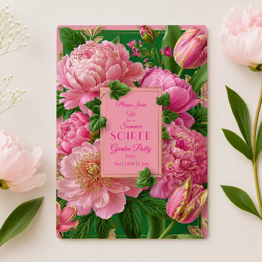 Luxe Roze en Groene Bloemetuinfeest Kaart