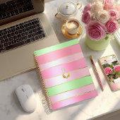 Luxe roze en groene gestreepte notitieboek