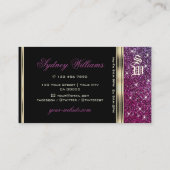 Luxe Roze en Paarse Glitter Monogram Goud Zwart Visitekaartje (Achterkant)