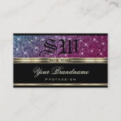 Luxe Roze en Paarse Glitter Monogram Goud Zwart Visitekaartje (Voorkant)