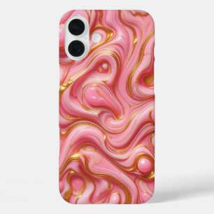 Luxe roze en witte marmeren telefoonhoes - Elegant iPhone 16 Plus Hoesje